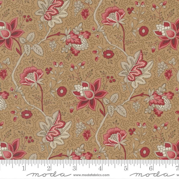 Chateau De Chantilly, Red Floral on Tan