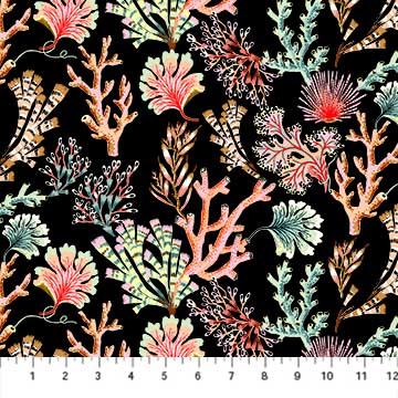 Figo Fabrics, Sea Botanica Rayon - Sea Botanica - Black Multi