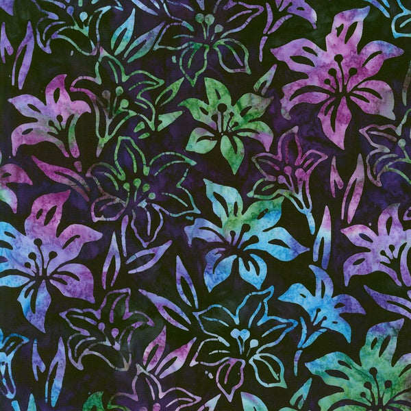 Lily Bella Batik, Multi Lilies on Dark Purple