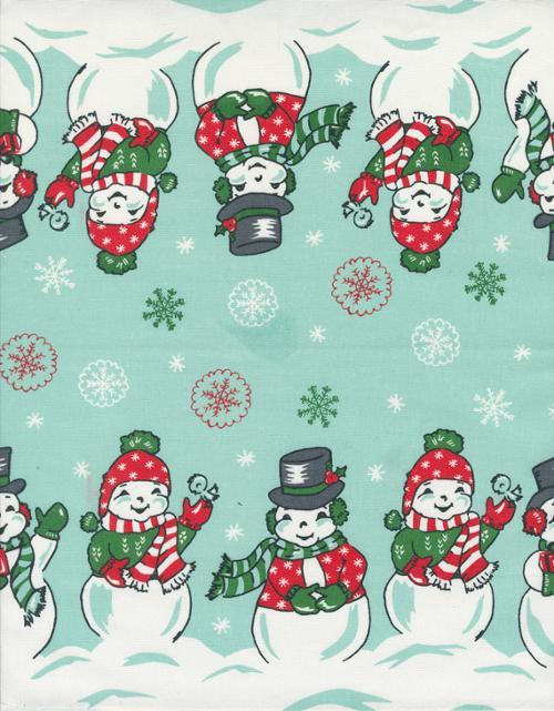 16" Christmas Toweling, Snowmen On Aqua