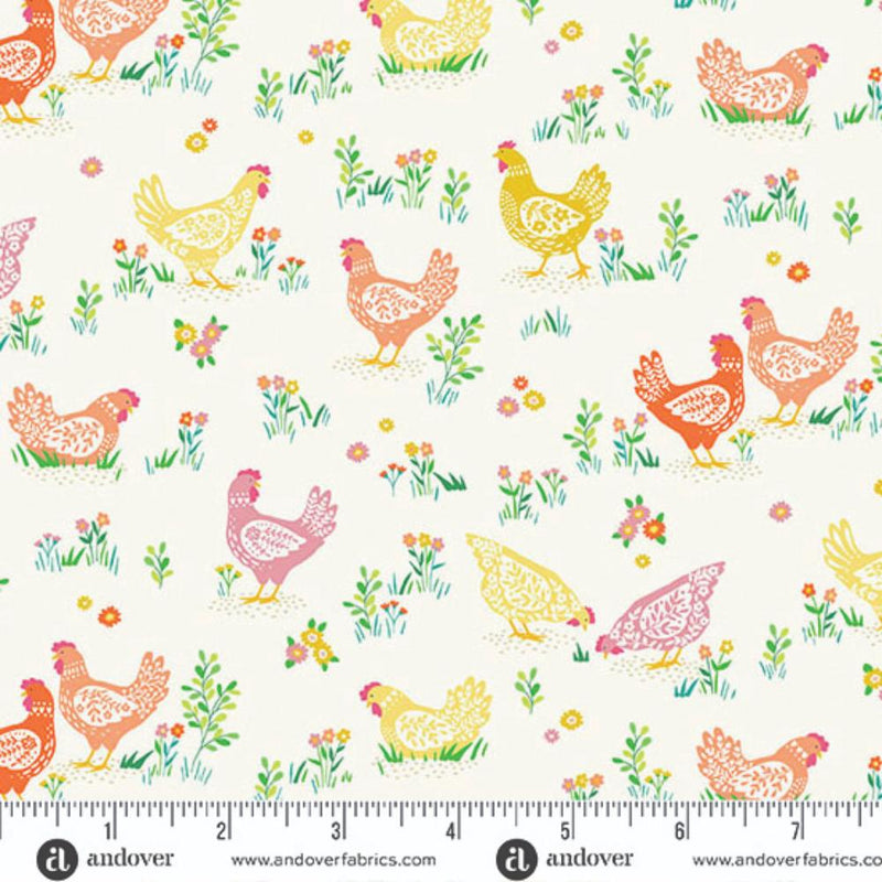 Andover/Makower, Hello Spring, Happy Hen, Cream