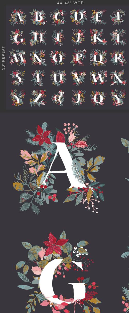 Art Gallery Fabrics, Adventale, Jingle All The Letters Panel, 36" X 44"