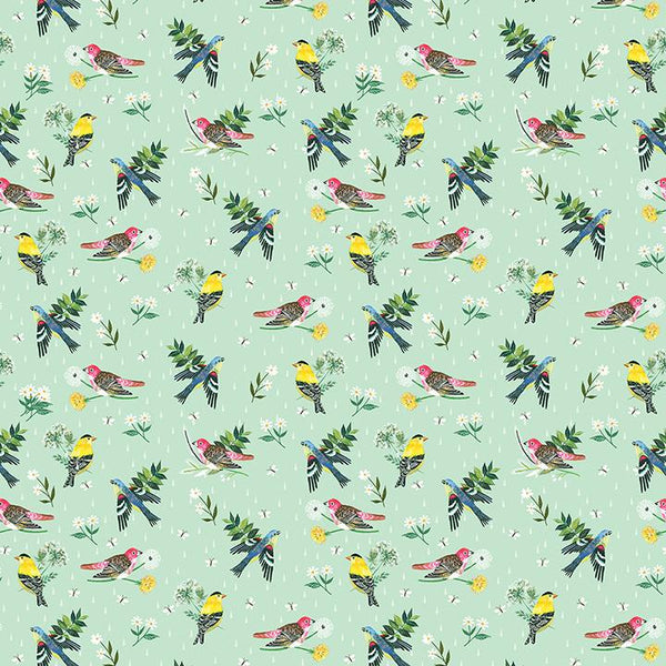 Benartex, A Prairie Heart, Morning Birdsong, Light Teal