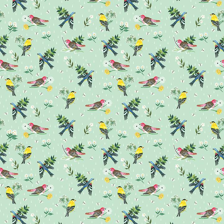 Benartex, A Prairie Heart, Morning Birdsong, Light Teal