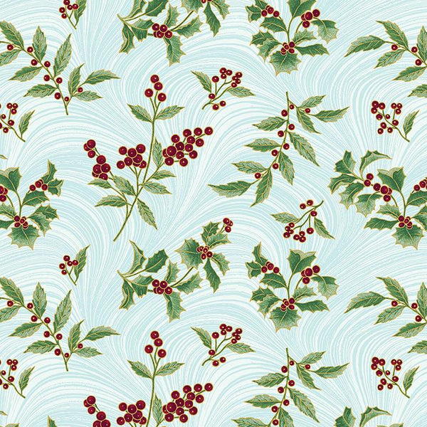 Benartex, A Winter's Day, Holly & Waves, Aqua
