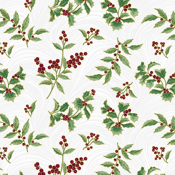 Benartex, A Winter's Day, Holly & Waves, White