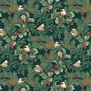 Benartex, A Winter's Day, Winter Chickadees, Green