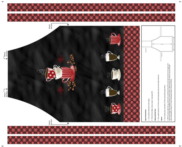 Benartex Fabric, Perfect Brew, Apron Panel, 36" X 44", Cotton Duck