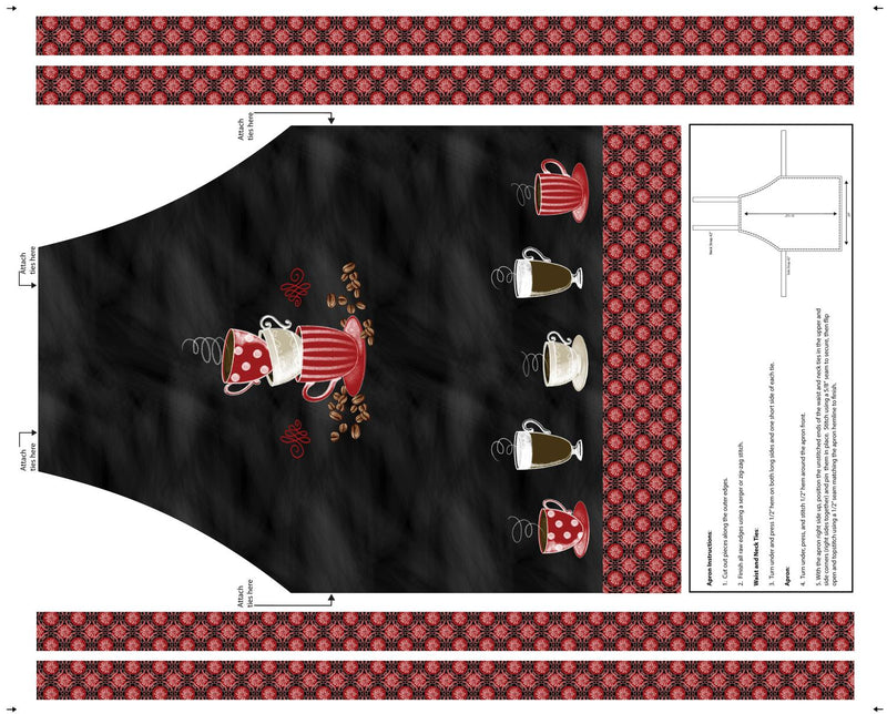 Benartex Fabric, Perfect Brew, Apron Panel, 36" X 44", Cotton Duck