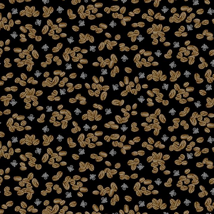 Benartex Fabric, Perfect Brew, Coffee Beans, Black