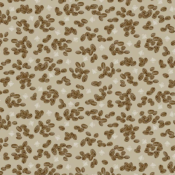 Benartex Fabric, Perfect Brew, Coffee Beans, Ecru