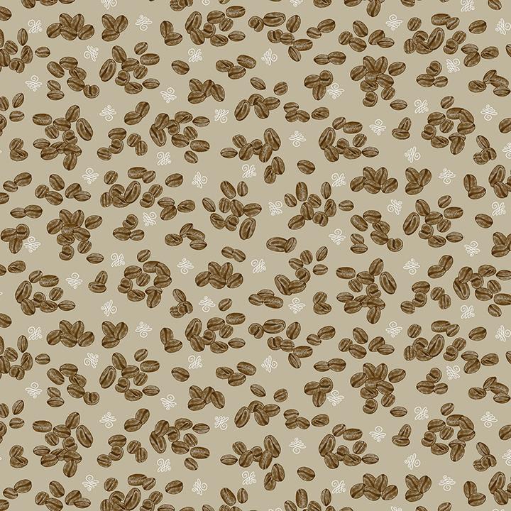 Benartex Fabric, Perfect Brew, Coffee Beans, Ecru
