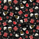 Benartex Fabric, Perfect Brew, Coffee Cups, Black