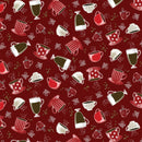 Benartex Fabric, Perfect Brew, Coffee Cups, Deep Red