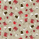 Benartex Fabric, Perfect Brew, Coffee Cups, Ecru