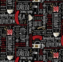 Benartex Fabric, Perfect Brew, Coffee Time Words, Black