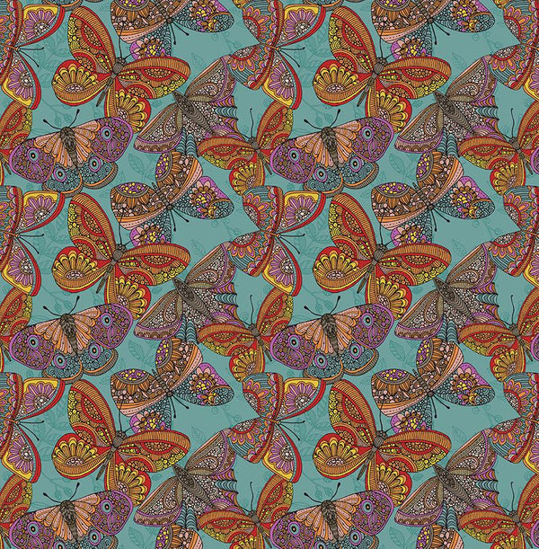 Benartex Fabric, Small Wonders, Butterfly Toss, Teal