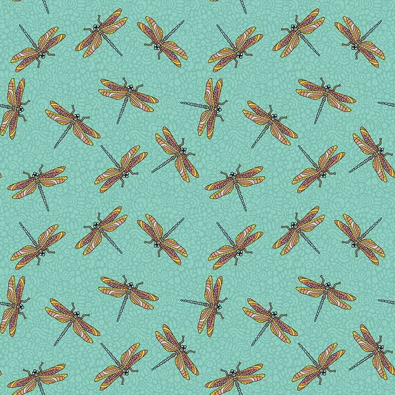 Benartex Fabric, Small Wonders, Dragonfly Wonder, Lt Teal
