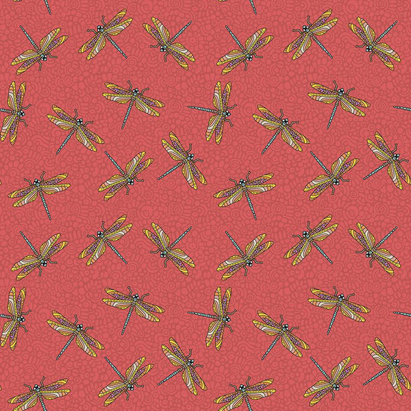 Benartex Fabric, Small Wonders, Dragonfly Wonder, Persimmon