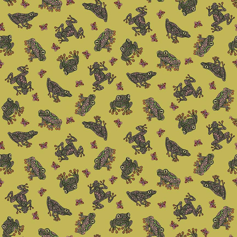 Benartex Fabric, Small Wonders, Frog Wonders, Lime