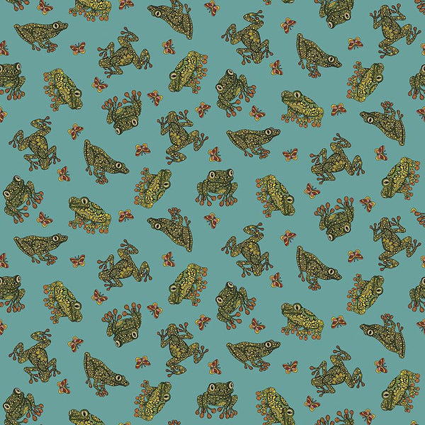 Benartex Fabric, Small Wonders, Frog Wonders, Teal