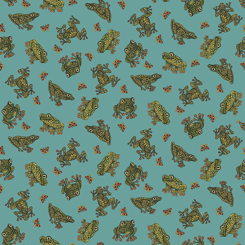 Benartex Fabric, Small Wonders, Frog Wonders, Teal