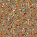 Benartex Fabric, Small Wonders, Mini Mushrooms on Taupe