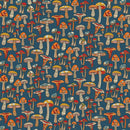 Benartex Fabric, Small Wonders, Mini Mushrooms on Teal