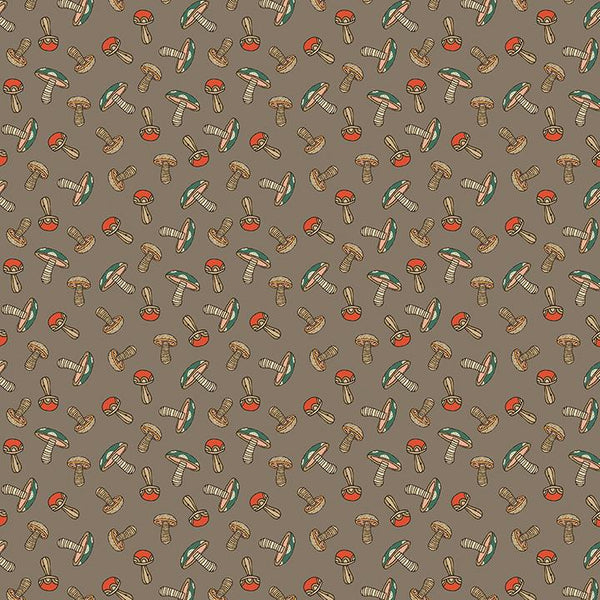 Benartex Fabric, Small Wonders, Mushroom Wonder, Taupe