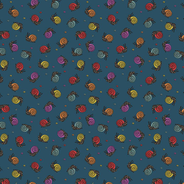 Benartex Fabric, Small Wonders, Snail Magic, Teal