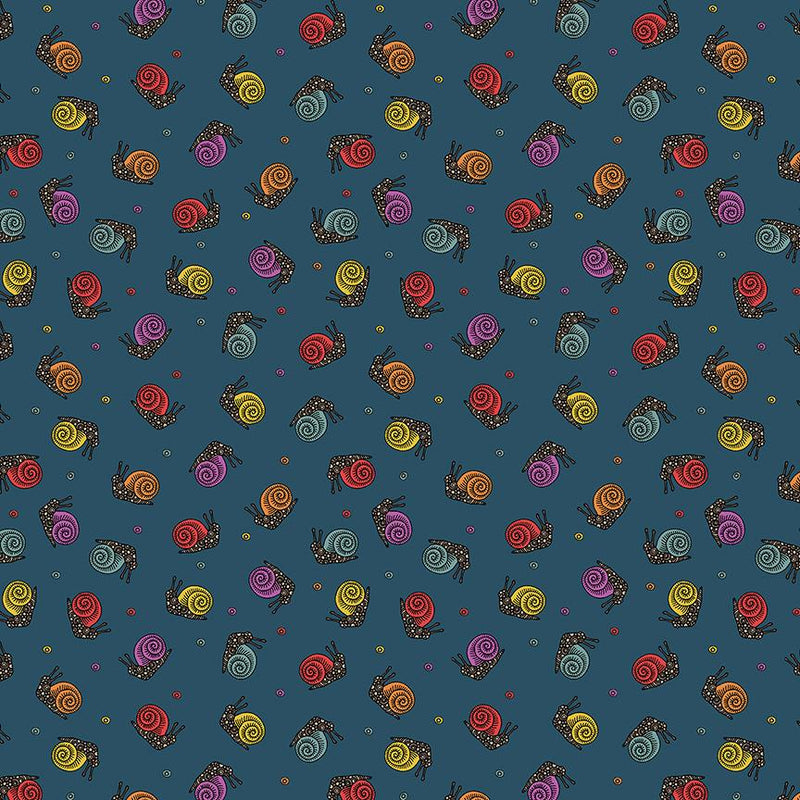 Benartex Fabric, Small Wonders, Snail Magic, Teal