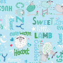Benartex Fabric, Sweet Little Lamb, Sweet & Cozy Words, Sky Blue