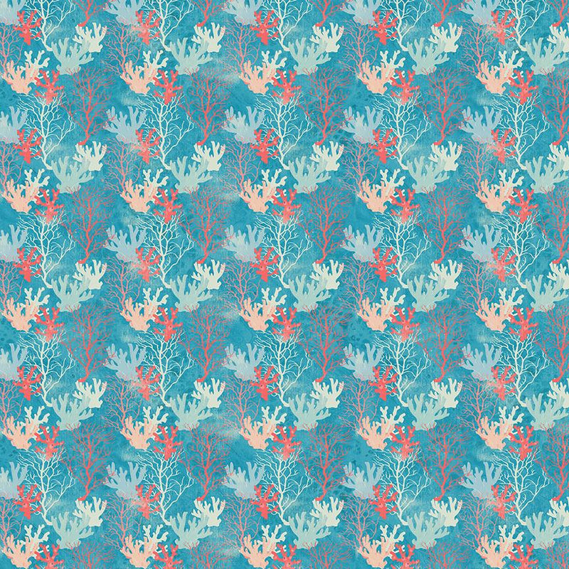 Benartex Fabrics, Under The Sea, Coral Reef, Turquoise