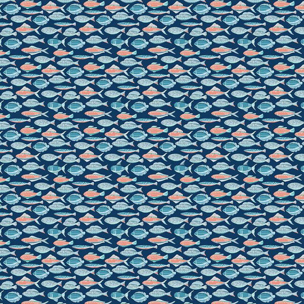 Benartex Fabrics, Under The Sea, Fish Swim, Navy