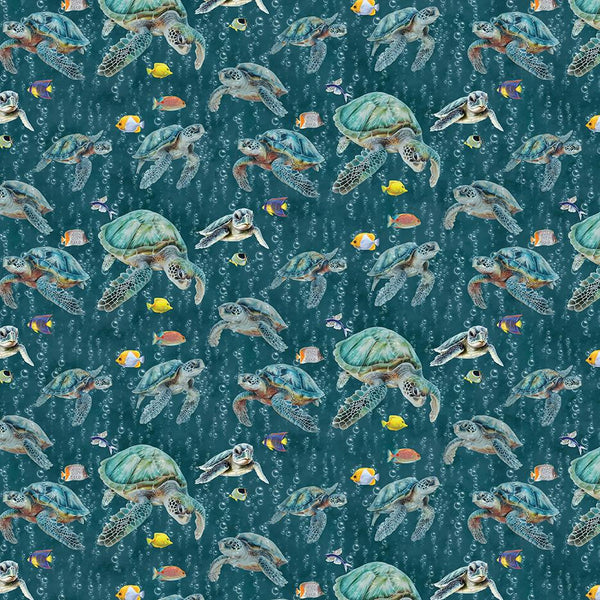 Benartex Fabrics, Under The Sea, Sea Turtle Swim, Dark Teal