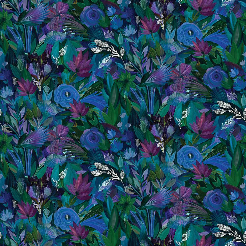 Benartex, Gentle Warriors, Feathered Floral, Blue