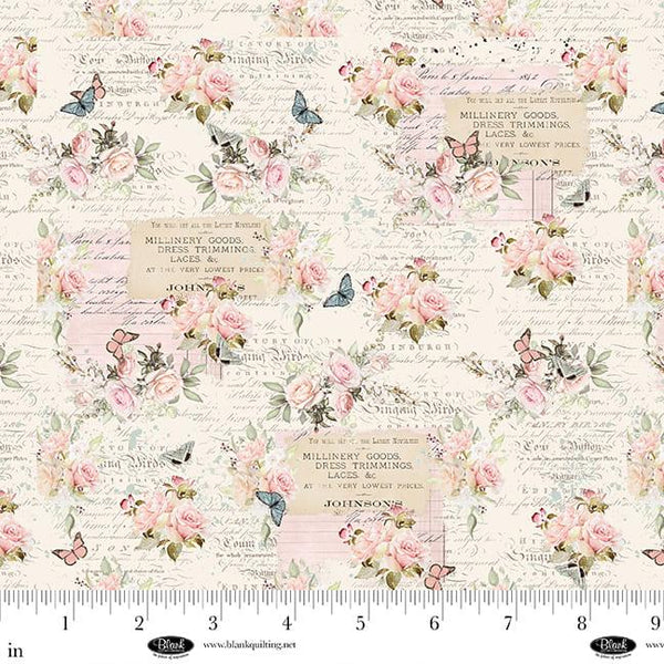 Blank Quilting, Parisian Snippets, Text & Floral