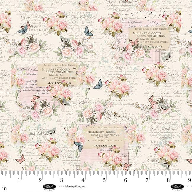 Blank Quilting, Parisian Snippets, Text & Floral