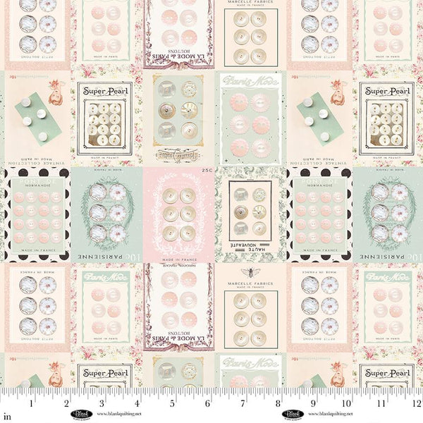 Blank Quilting, Parisian Snippets, Vintage Button Cards, Ecru