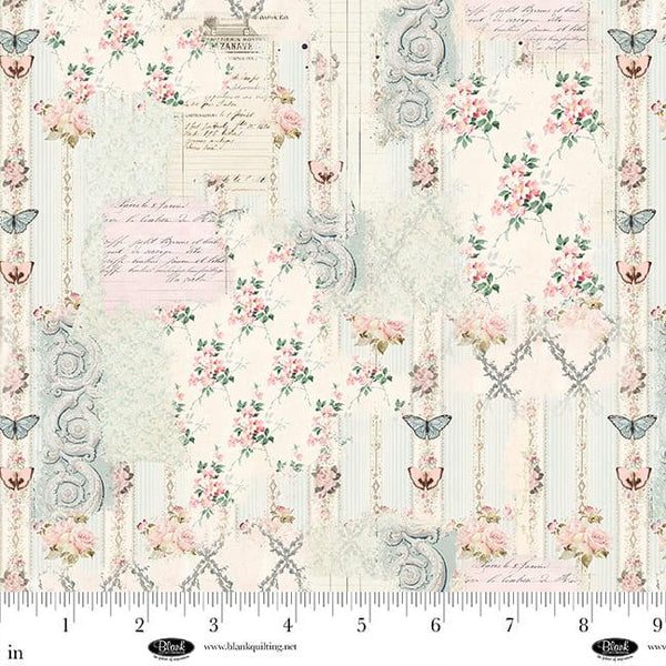 Blank Quilting, Parisian Snippets, Vintage Trellis Collage, Ecru