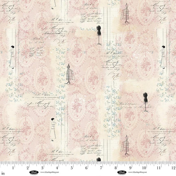 Blank Quilting, Parisian Snippets, Vintage Wallpaper Stripe, Pink