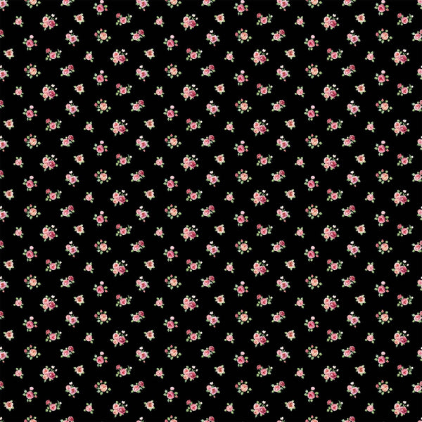 Blush by Northcott, Tiny Flowers on Black