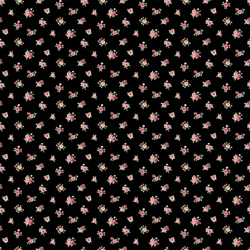 Blush by Northcott, Tiny Flowers on Black