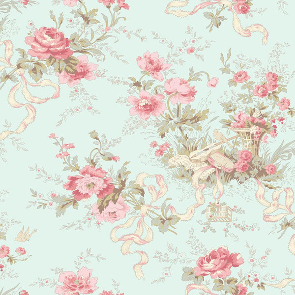 Clothworks, Charlotte, Cottage Floral, Light Aqua