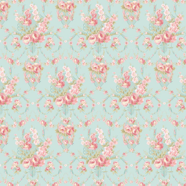 Clothworks, Charlotte, Damask, Light Aqua