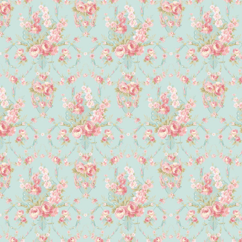 Clothworks, Charlotte, Damask, Light Aqua