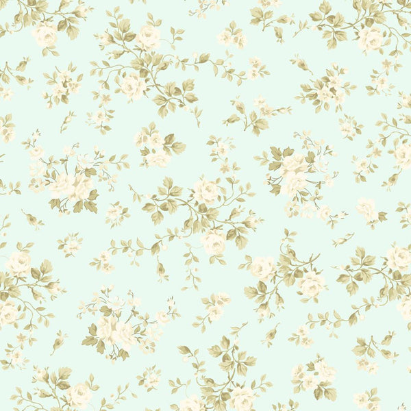 Clothworks, Charlotte, Rose Bunches, Lt Aqua