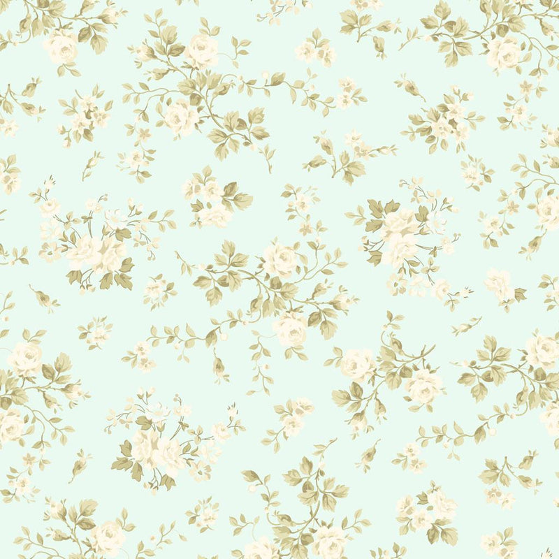 Clothworks, Charlotte, Rose Bunches, Lt Aqua