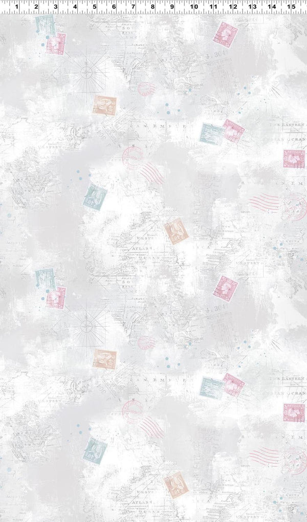 Clothworks, Harmony, Maps Collage, Lt Pewter