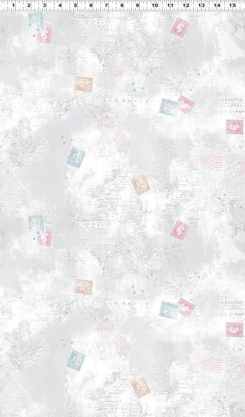 Clothworks, Harmony, Maps Collage, Lt Pewter